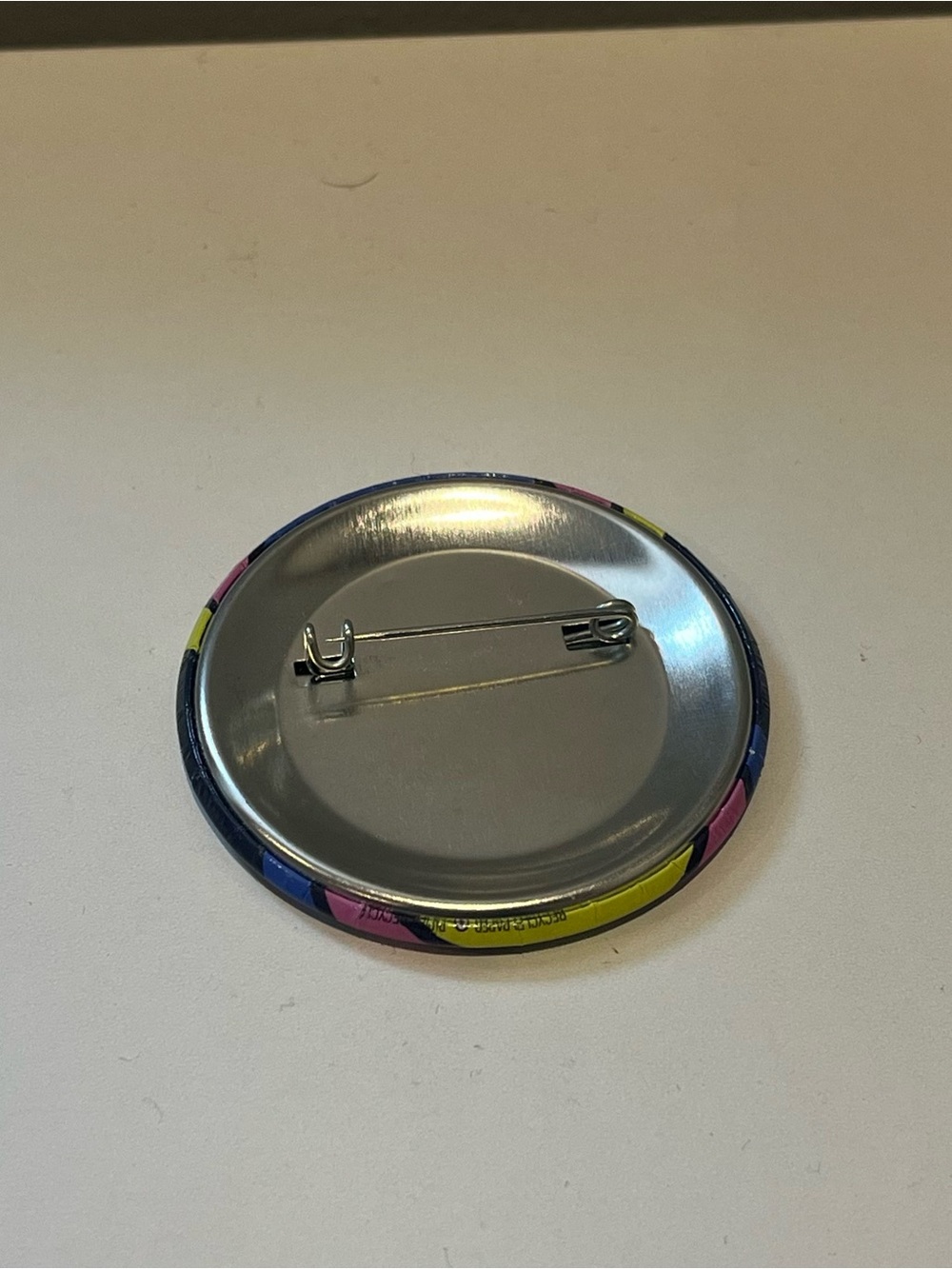 Round Metal Pinback Button with Colorful Edge - Picture 2 of 2